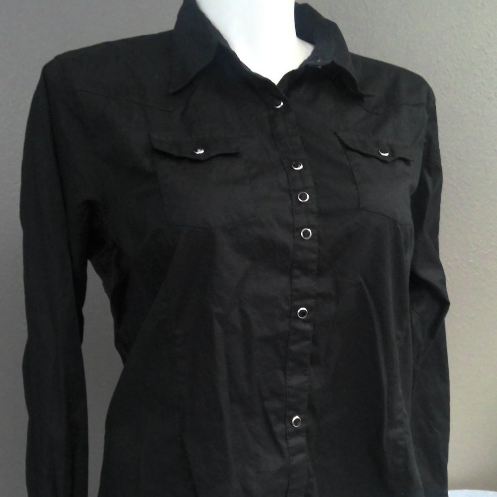 Wrangler Western Pearl Snap Shirt Long Sleeve Black Women's XXL